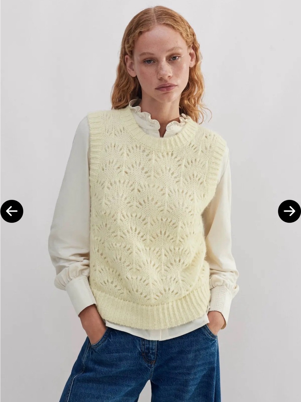 ME+ EM Cotton Lace Stitch Knit Vest S